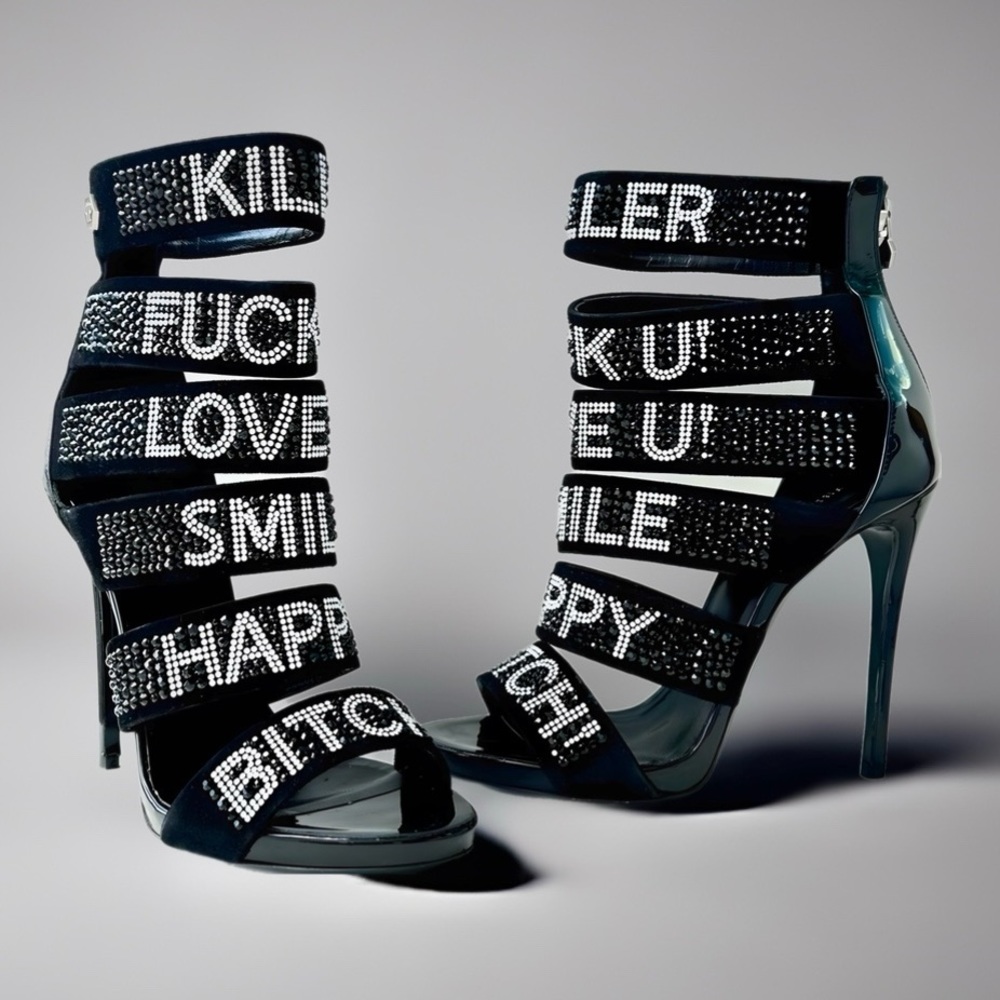 Philipp Plein ‘High Heel Zebra’ Crystal Strap Sandals • Rare 2016 Collection